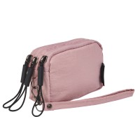 Lorenz Compact Triple Top Zip Coin/Accessory Pouch Purse with Detachable Wrist Strap In Soft Crinkled Nylon